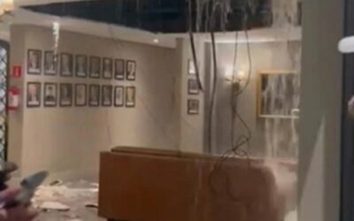 Chuva derrubou o teto do Restaurante Madalosso em Curitiba (Reprodução Vídeo)