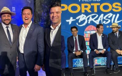 Deputado Geraldo Mendes e governador Ratinho Junior participam de premiação que consagrou o Porto de Paranaguá como o melhor do Brasil Deputado Geraldo Mendes ao lado do governador Ratinho Junior, do secretário Guto Silva e ministro de Portos e Aeroportos, Silvio Costa Filho (Foto: Ascom/GM)