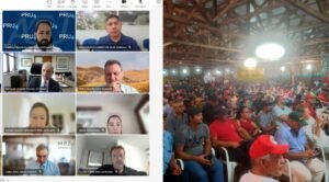 Audiência que firmou o acordo e pequenos agricultures durante encontro que tratou sobre a regularização das áreas de assentamento (Colagem)