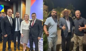 A dupla com a ministra Gleisi Hoffman e com o deputado federal Geraldo Mendes (Colagem)