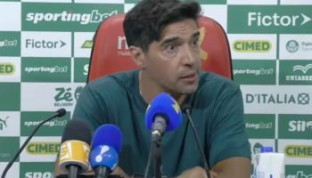 Abel Ferreira na coletiva após vitória sobre o Santos — Foto: Reprodução/Palmeir