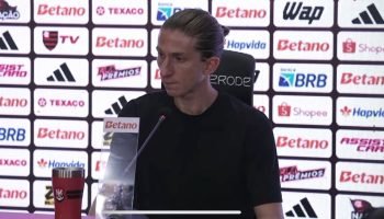 Filipe Luís na coletiva após a vitória — Foto: Reprodução/Youtube Flamengo TVFil