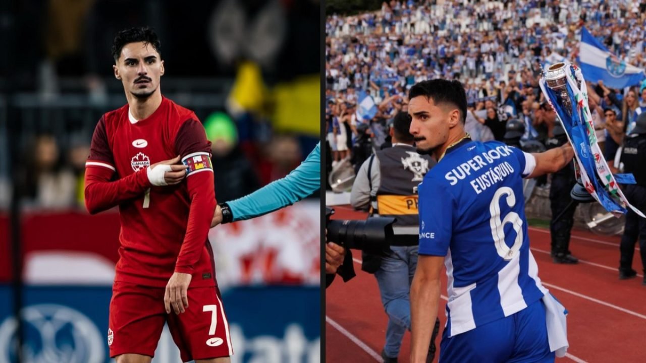 Eustáquio com o Canadá e com o Porto — Foto: Reprodução / @stepheustaquioEustáqu