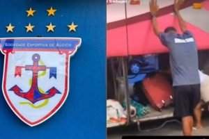 Jovens jogadores de futebol foram abandonados em um ônibus — Foto: ReproduçãoDir