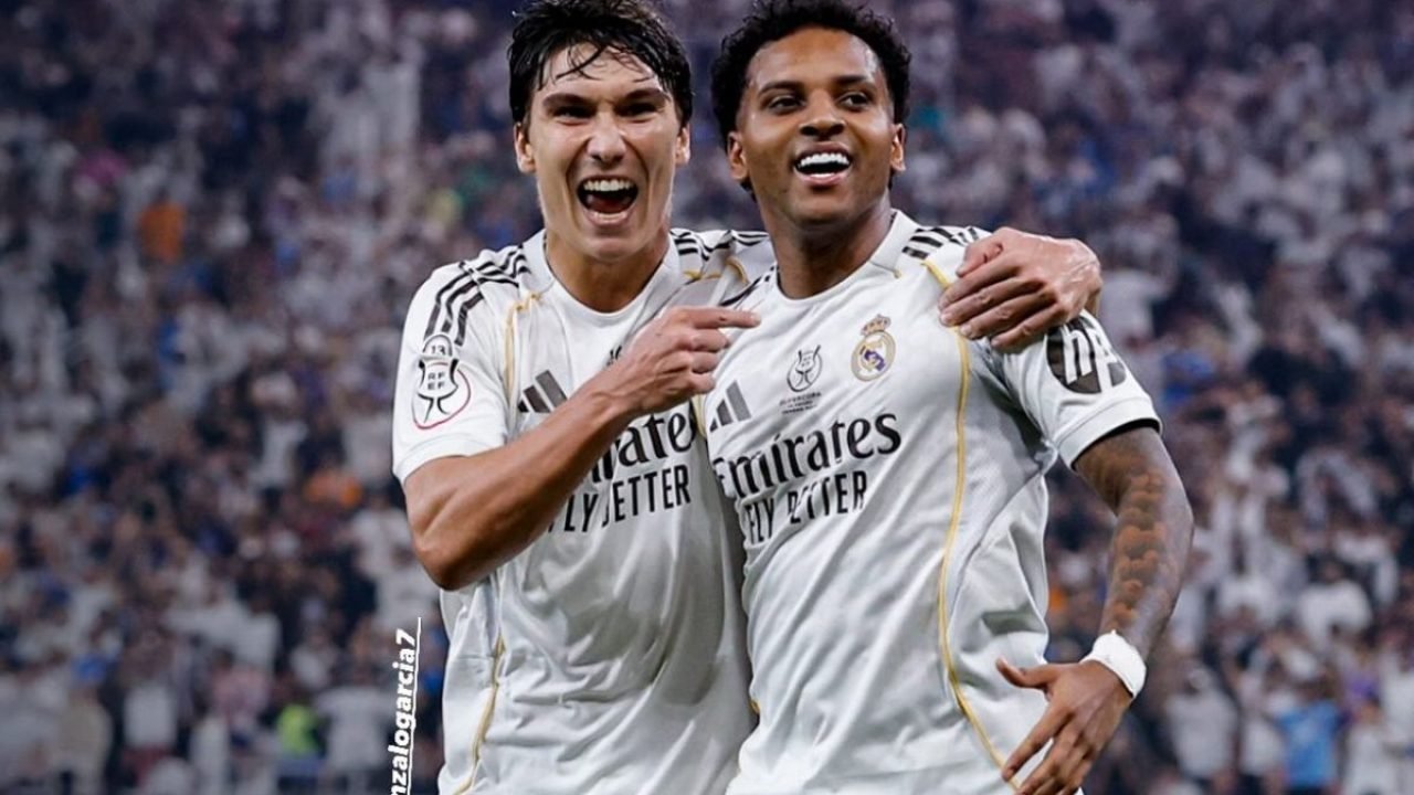 Foto: Reprodução/Instagram realmadridRodrygo comemora gol na vitória sobre o Atl