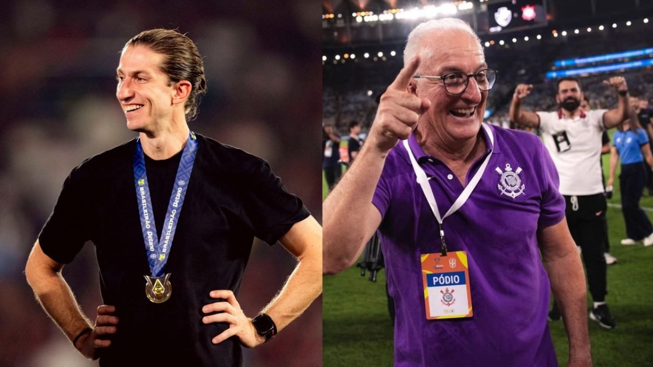 Filipe Luís e Dorival Jr — Foto: Gilvan de Souza/Flamengo e Reprodução/Instagram