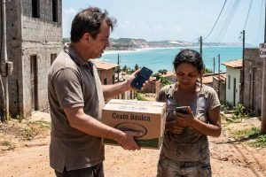 Imagem de como teria sido a abordagem à mulher vítima (Divulgação/IA)