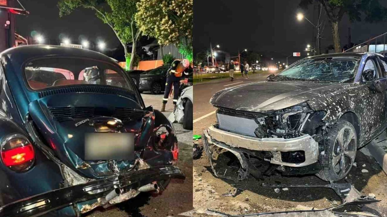 Acidente na Avenida das Torres: Audi bateu violentamente na traseira do Fusca —