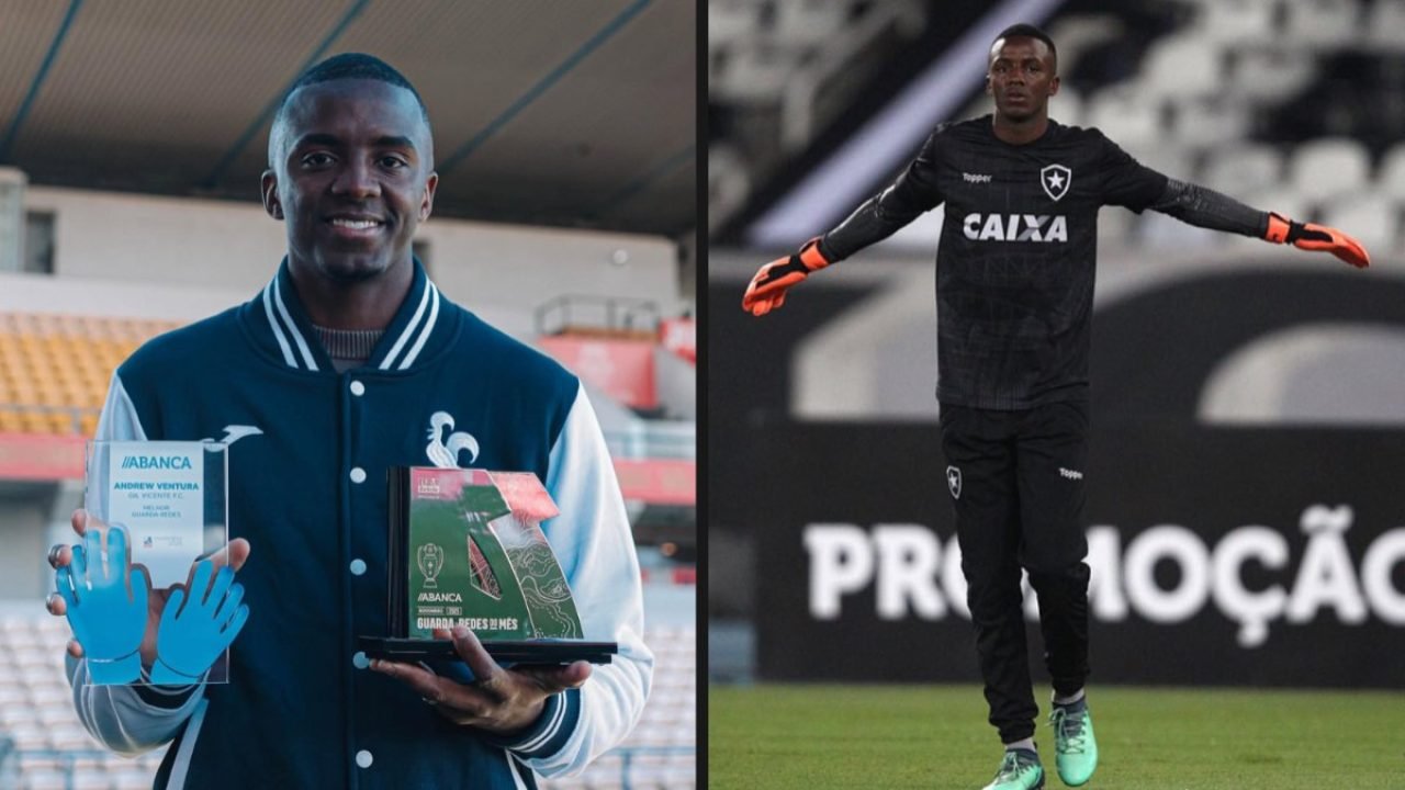 Andrew em dois tempos: no Gil Vicente e no Botafogo — Foto: Reprodução / @gilvic