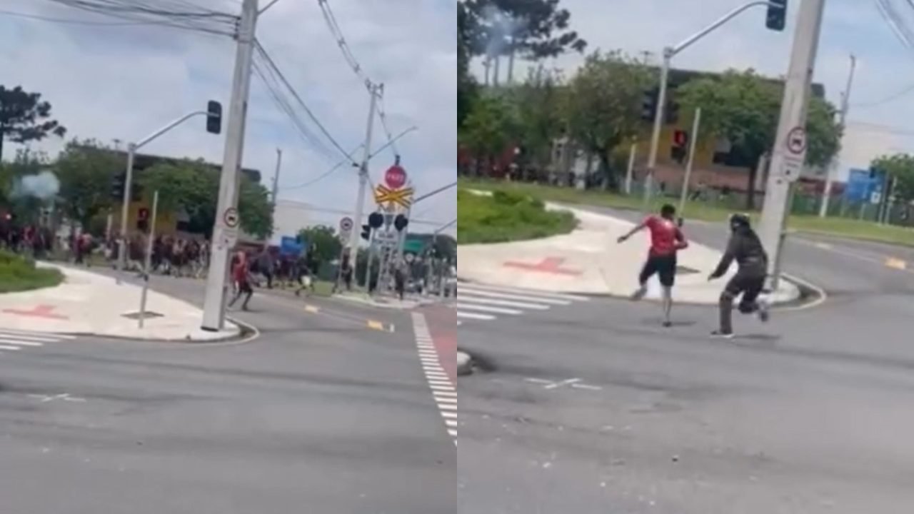 Torcedores protagonizam briga antes de Atletiba, em Curitiba — Foto: Torcedores