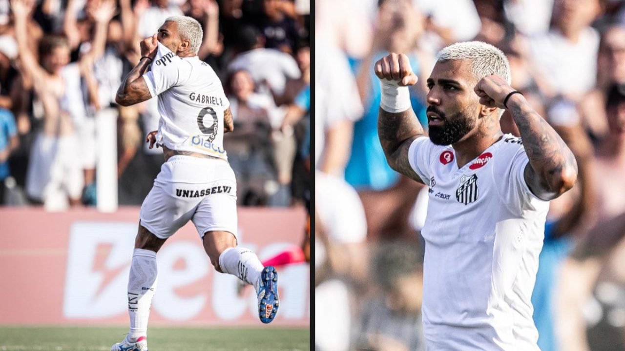 Gabigol comemora o gol em seu retorno à Vila — Foto: Reprodução / @santosfcGabig