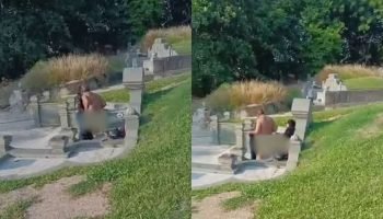 Casal é flagrado fazendo sexo em cima de túmulo, em cemitério — Foto: Casal é fl