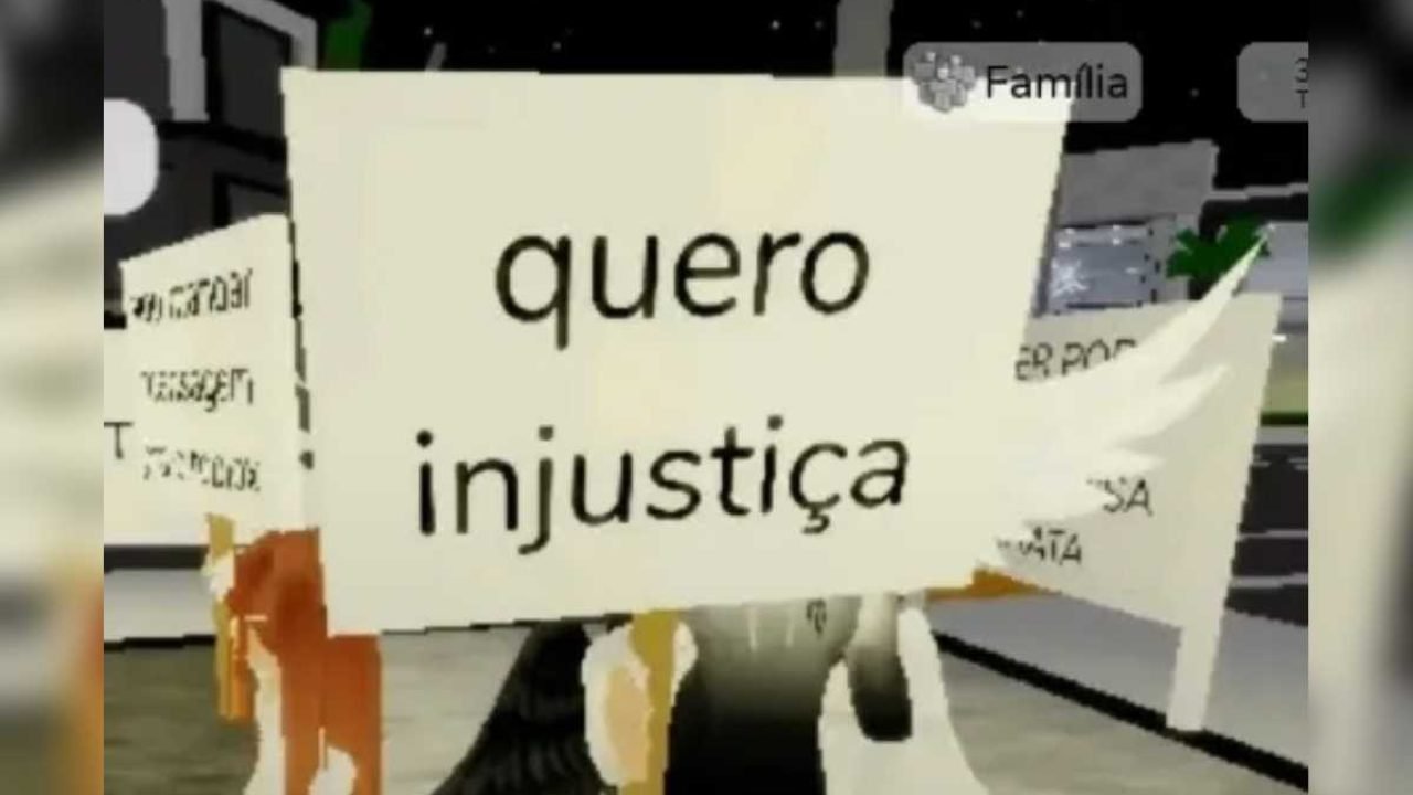 Manifestante virtual ergue placa com a mensagem 'Quero injustiça' — Foto: 1 de 1