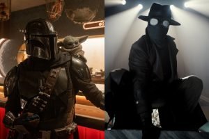 Montagem de imagens mostra cenas dos filmes O Mandaloriano e Grogu (à esq) — Fot