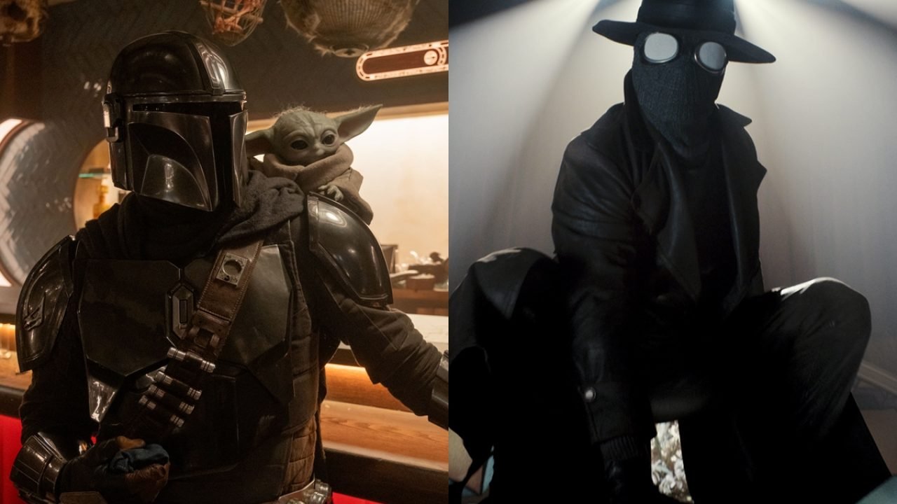 Montagem de imagens mostra cenas dos filmes O Mandaloriano e Grogu (à esq) — Fot