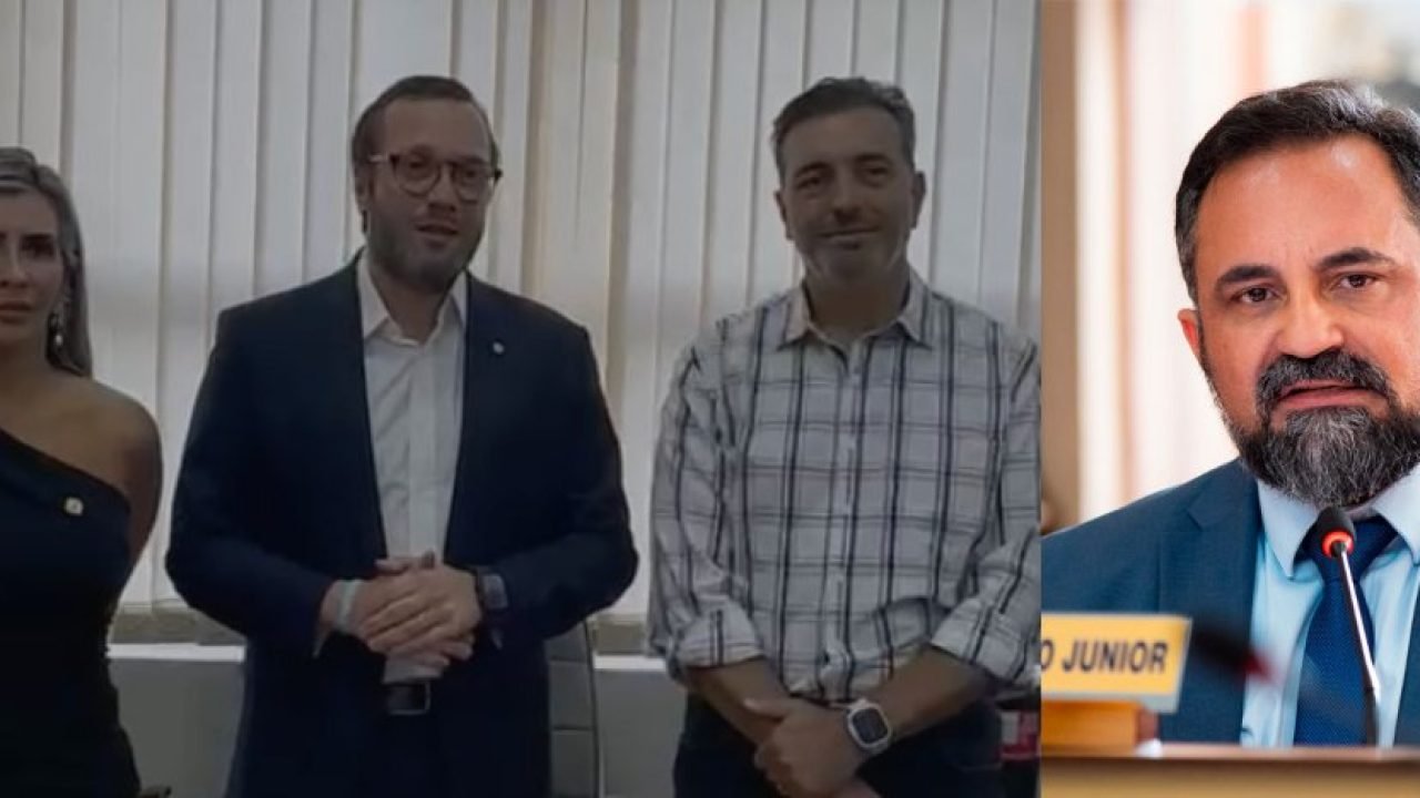 Francischinis assumindo a presidência do PL curitibano e o vereador Olimpio Araujo, ex-presidente do diretório local (Colagem)