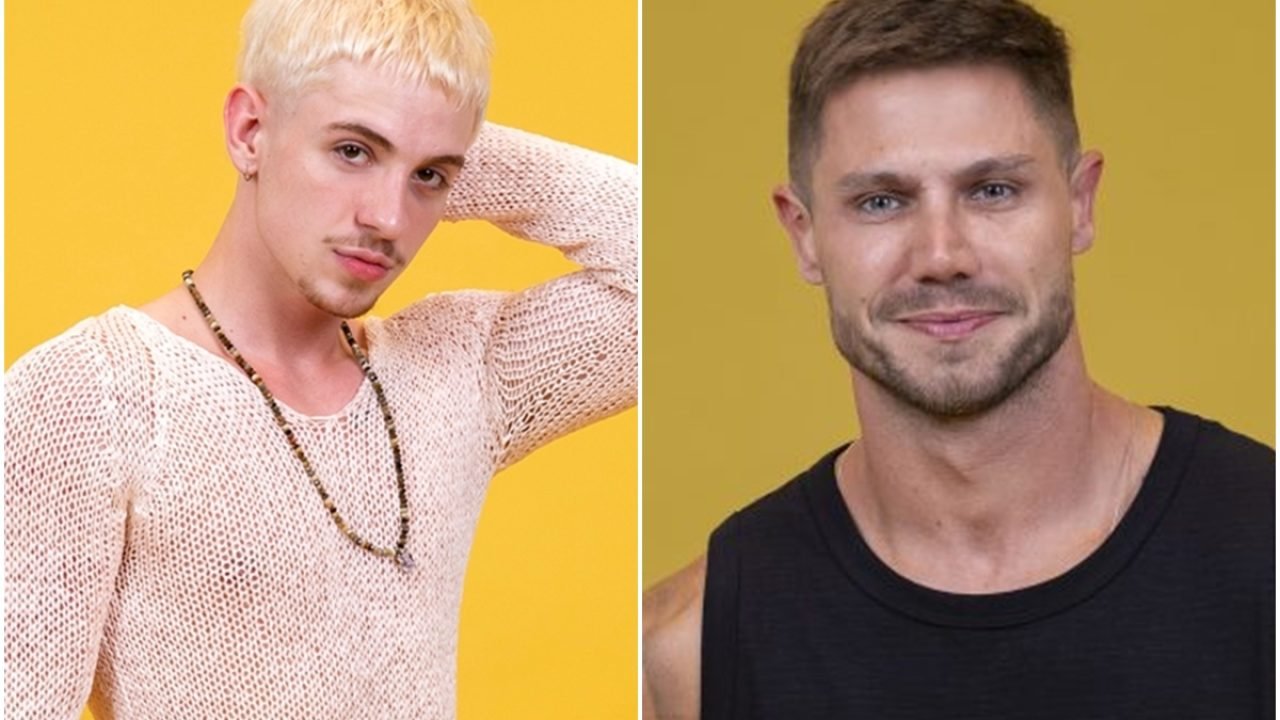 Montagem com fotos coloridas de Juliano Floss e Jonas, participantes do BBB 26 —