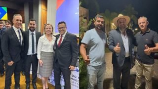A dupla com a ministra Gleisi Hoffman e com o deputado federal Geraldo Mendes (Colagem)