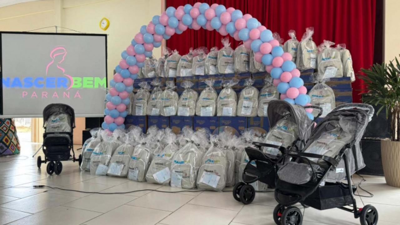 Kits com carrinhos de bebê entregues pelo programa Nascer Bem Paraná — Foto: Gov