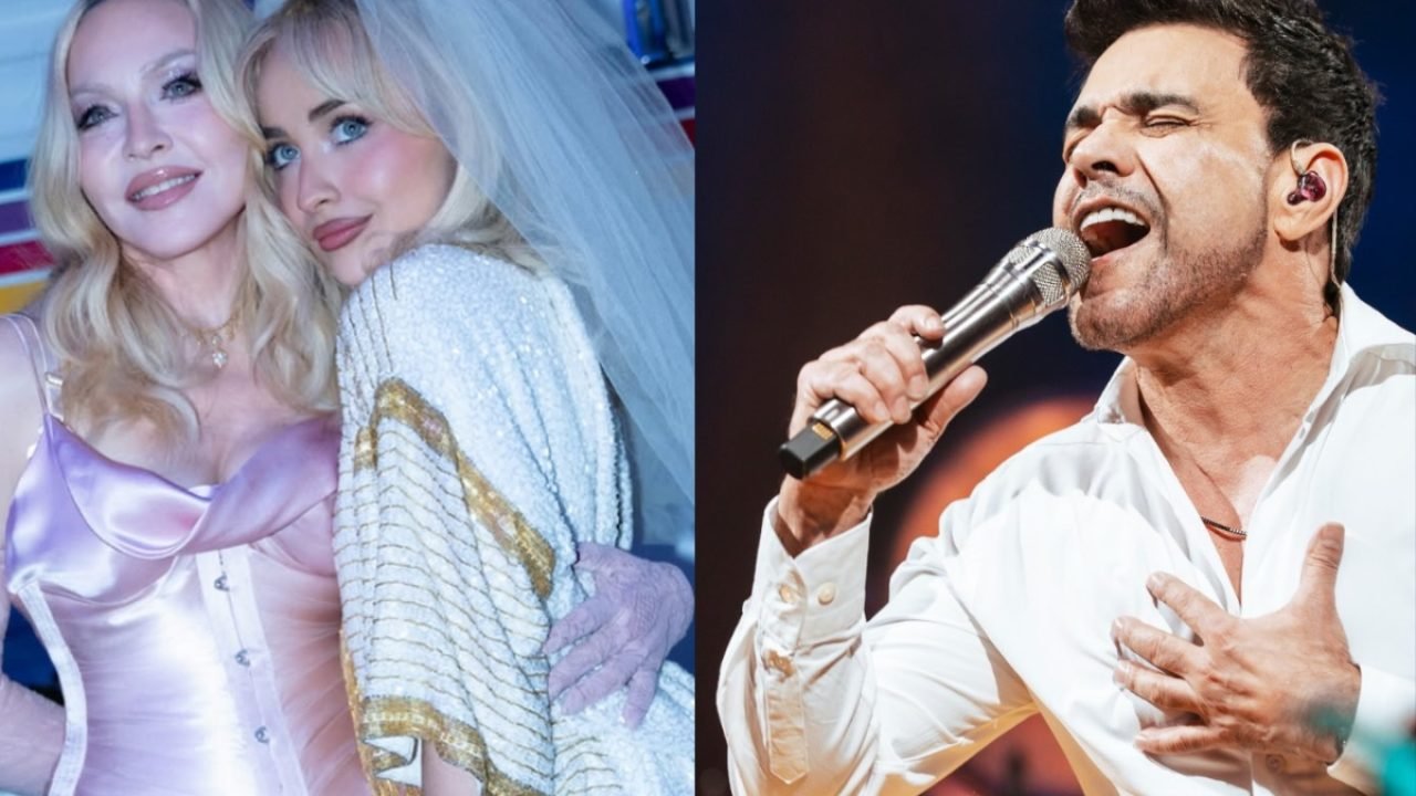 Montagem com fotos Madonna, Sabrina Carpenter e Zezé Di Camargo — Foto: 1 de 1 M