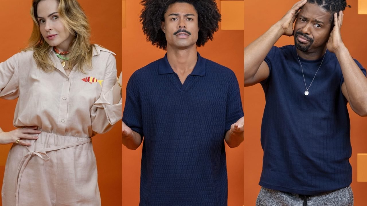 Montagem de imagens do 9º Paredão do BBB 26: Ana Paula Renault, Breno e L — Foto