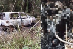 Veículo Fiat Uno foi encontrado carbonizado e com suspeita de um corpo dentro (Foto: Divulgação/Redes Sociais)