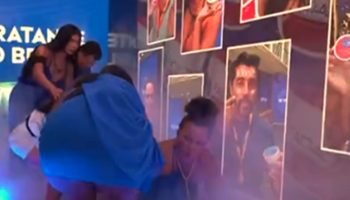 Imagem colorida mostra o momento da queda de Solange Couto no BBB 26 - Me — Foto