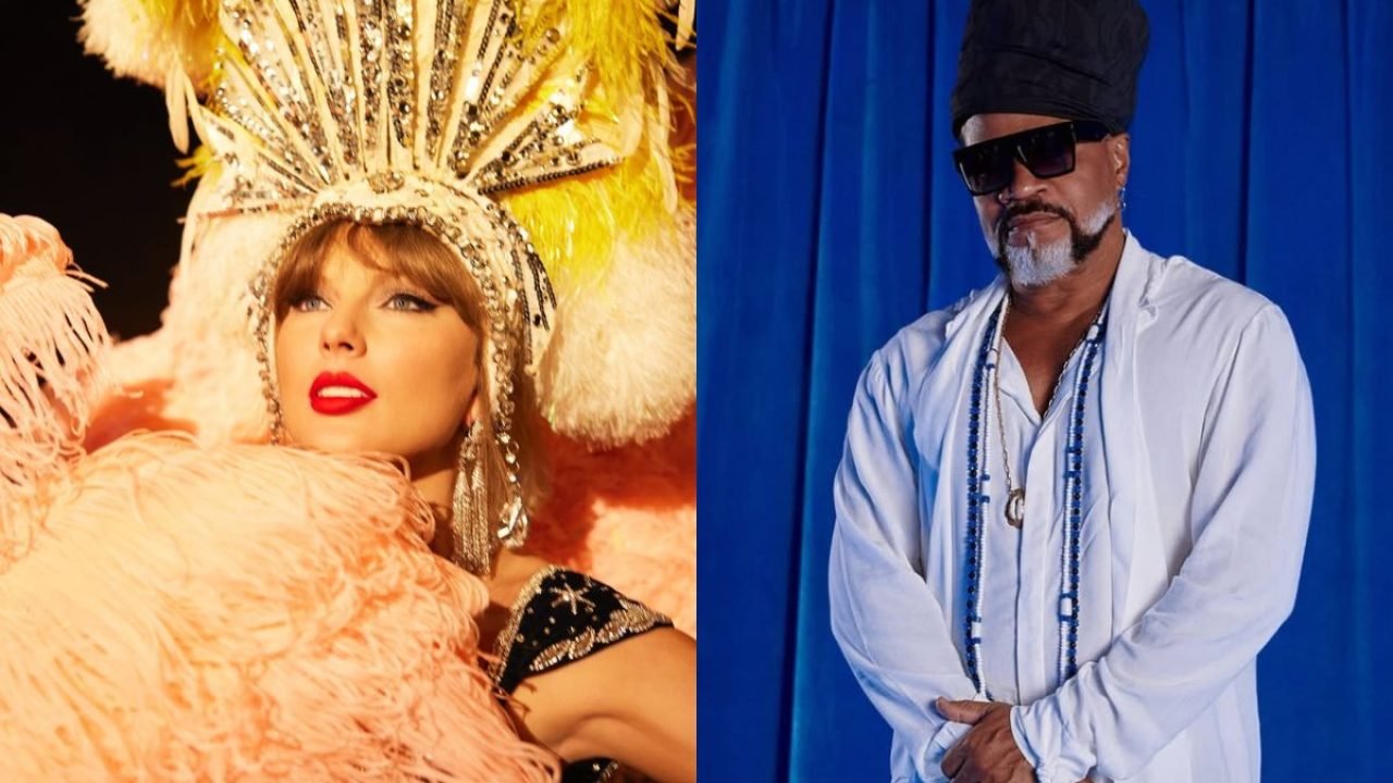 Montagem com fotos coloridas de Taylor Swift e Carlinhos Brown — Foto: 1 de 1 Mo