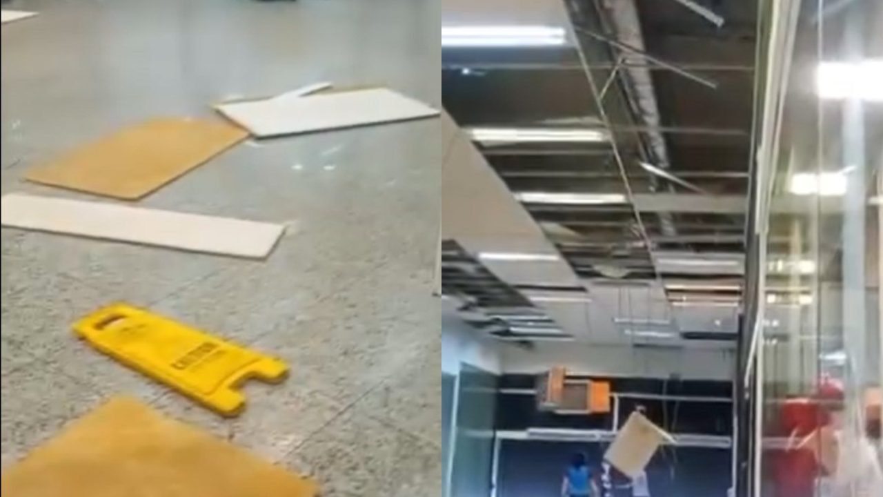 Foto: Teto de shopping desabou durante chuva em Ponta Grossa (Foto: Portal aRede