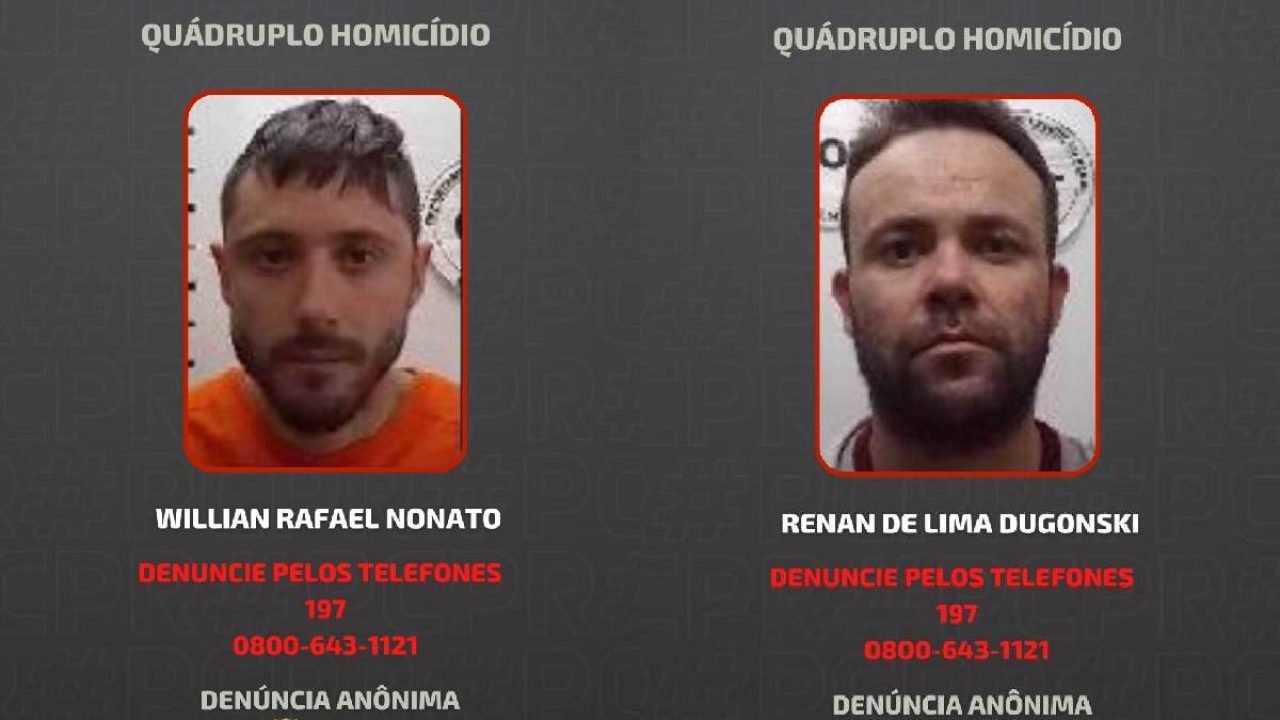 Imagens de dois homens procurados após dispararem tiros em festa infantil em Cur