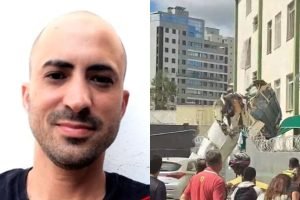 Ninguém que estava no prédio foi atingido. — Foto: Ninguém que estava no prédio